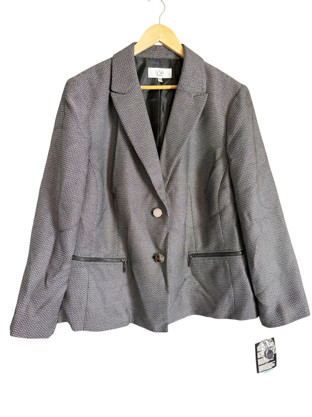 Le Suit Black Gray 2 Piece Blazer Jacket Skirt Set Office Plus Size 20W